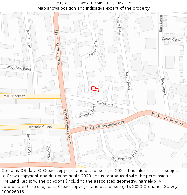 81, KEEBLE WAY, BRAINTREE, CM7 3JY: Location map and indicative extent of plot