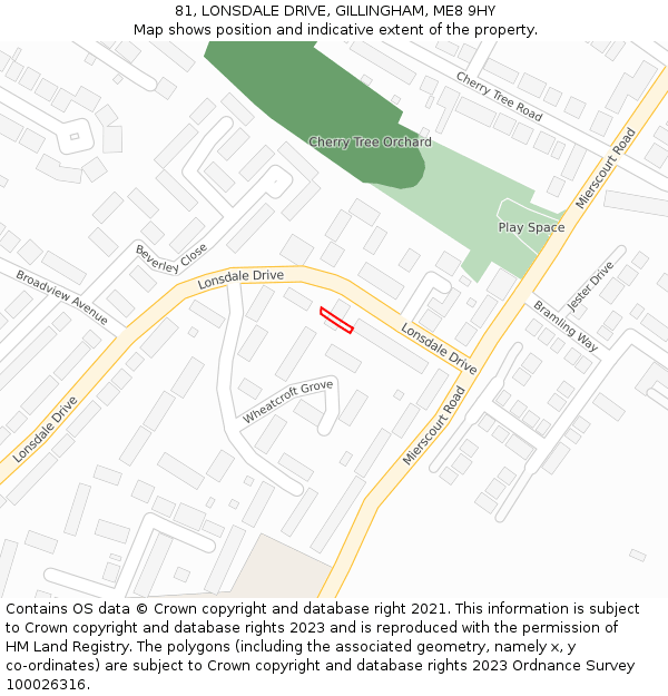 81, LONSDALE DRIVE, GILLINGHAM, ME8 9HY: Location map and indicative extent of plot