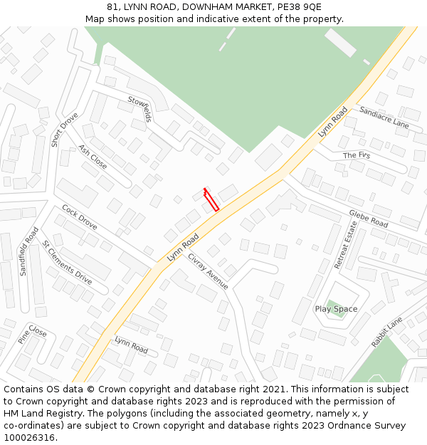 81, LYNN ROAD, DOWNHAM MARKET, PE38 9QE: Location map and indicative extent of plot