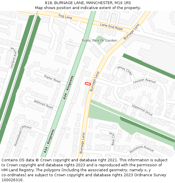 818, BURNAGE LANE, MANCHESTER, M19 1RS: Location map and indicative extent of plot