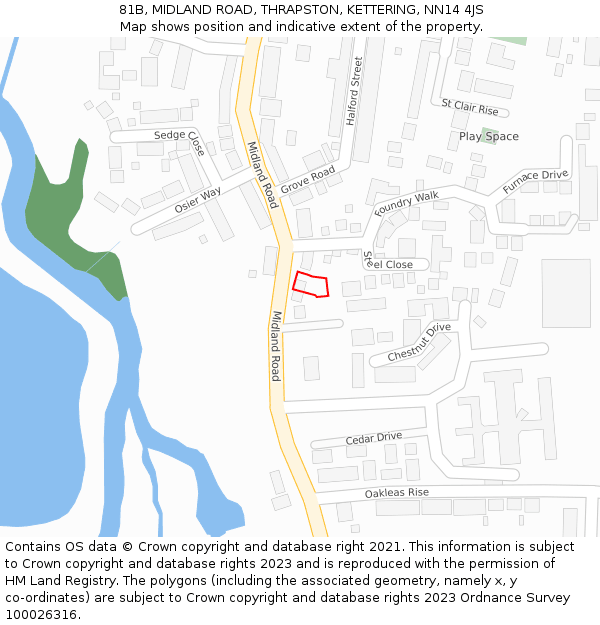 81B, MIDLAND ROAD, THRAPSTON, KETTERING, NN14 4JS: Location map and indicative extent of plot
