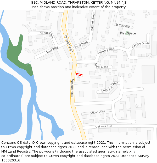 81C, MIDLAND ROAD, THRAPSTON, KETTERING, NN14 4JS: Location map and indicative extent of plot