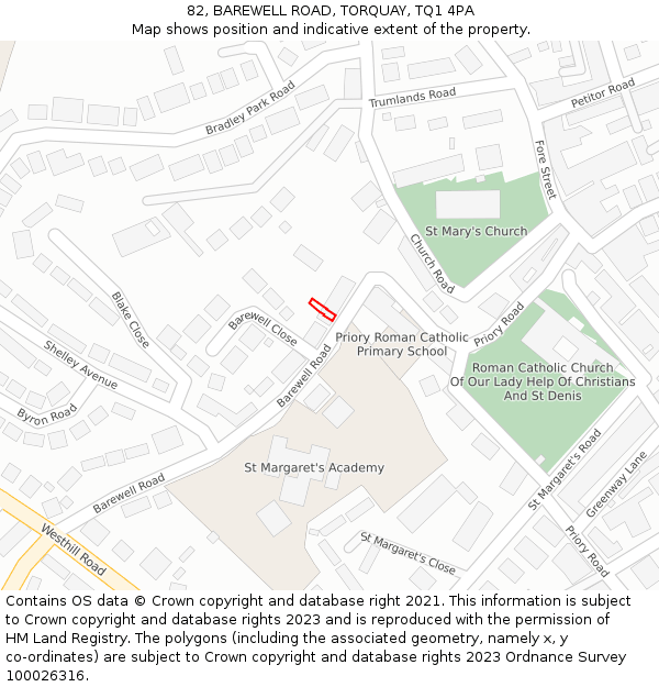 82, BAREWELL ROAD, TORQUAY, TQ1 4PA: Location map and indicative extent of plot