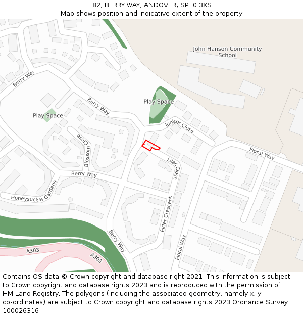 82, BERRY WAY, ANDOVER, SP10 3XS: Location map and indicative extent of plot
