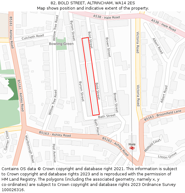 82, BOLD STREET, ALTRINCHAM, WA14 2ES: Location map and indicative extent of plot