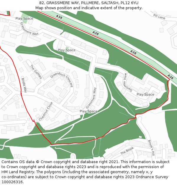 82, GRASSMERE WAY, PILLMERE, SALTASH, PL12 6YU: Location map and indicative extent of plot