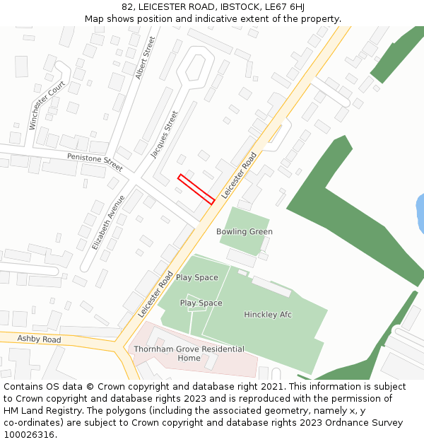 82, LEICESTER ROAD, IBSTOCK, LE67 6HJ: Location map and indicative extent of plot