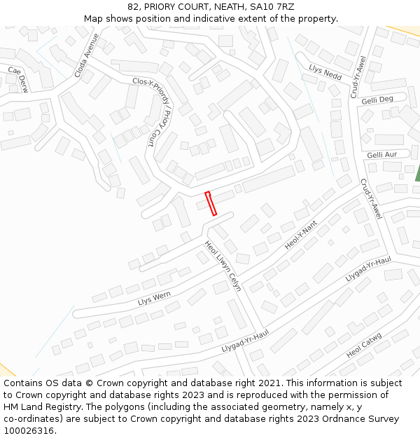 82, PRIORY COURT, NEATH, SA10 7RZ: Location map and indicative extent of plot