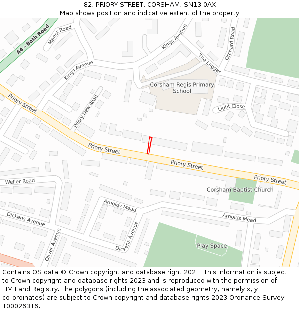 82, PRIORY STREET, CORSHAM, SN13 0AX: Location map and indicative extent of plot