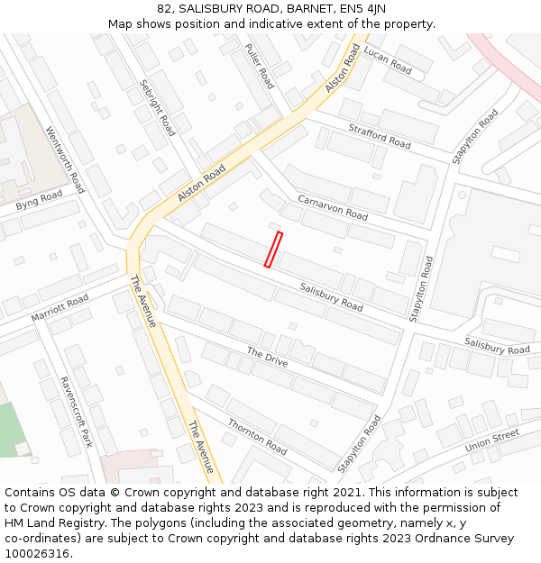 82, SALISBURY ROAD, BARNET, EN5 4JN: Location map and indicative extent of plot