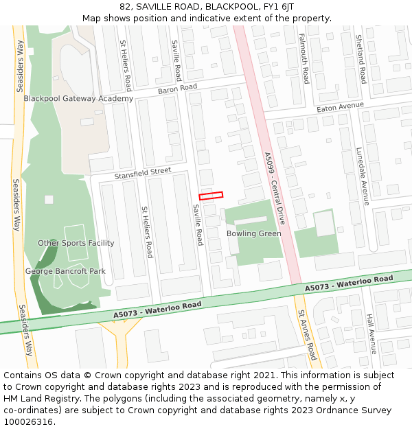 82, SAVILLE ROAD, BLACKPOOL, FY1 6JT: Location map and indicative extent of plot