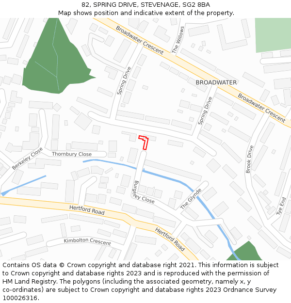 82, SPRING DRIVE, STEVENAGE, SG2 8BA: Location map and indicative extent of plot