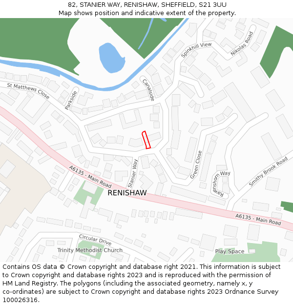 82, STANIER WAY, RENISHAW, SHEFFIELD, S21 3UU: Location map and indicative extent of plot