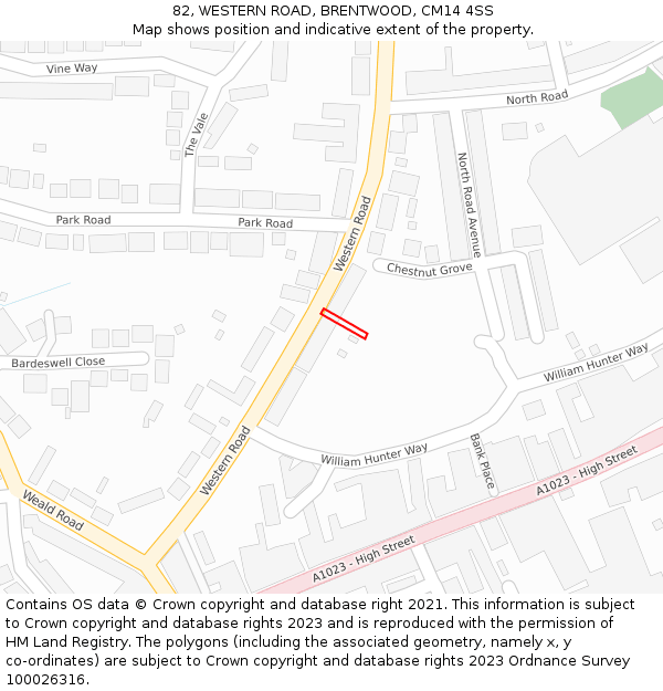 82, WESTERN ROAD, BRENTWOOD, CM14 4SS: Location map and indicative extent of plot