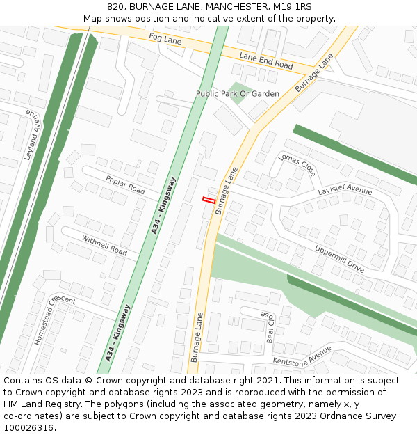 820, BURNAGE LANE, MANCHESTER, M19 1RS: Location map and indicative extent of plot