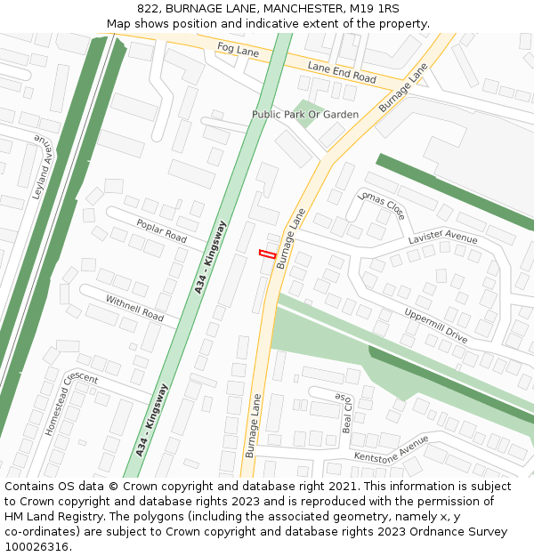 822, BURNAGE LANE, MANCHESTER, M19 1RS: Location map and indicative extent of plot