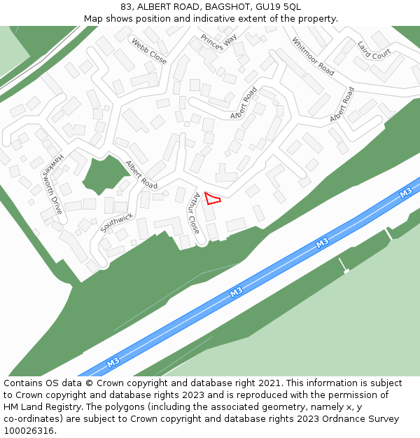 83, ALBERT ROAD, BAGSHOT, GU19 5QL: Location map and indicative extent of plot