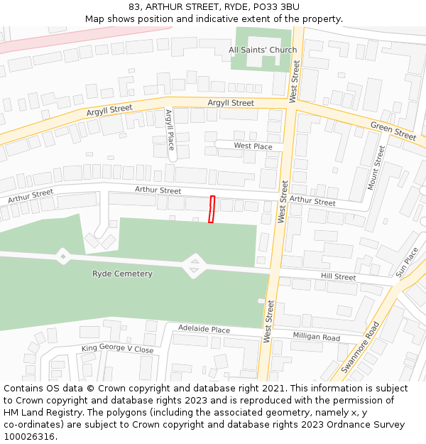 83, ARTHUR STREET, RYDE, PO33 3BU: Location map and indicative extent of plot