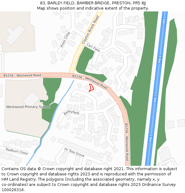 83, BARLEY FIELD, BAMBER BRIDGE, PRESTON, PR5 8JJ: Location map and indicative extent of plot