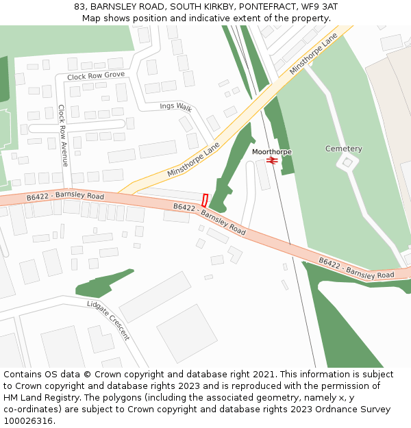 83, BARNSLEY ROAD, SOUTH KIRKBY, PONTEFRACT, WF9 3AT: Location map and indicative extent of plot