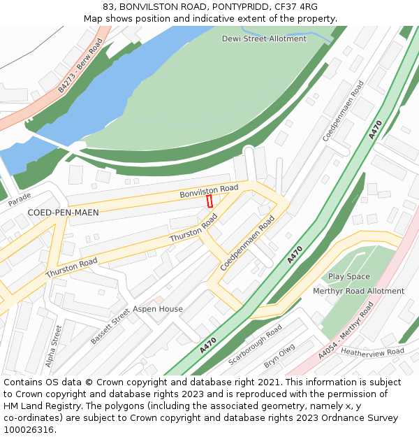 83, BONVILSTON ROAD, PONTYPRIDD, CF37 4RG: Location map and indicative extent of plot