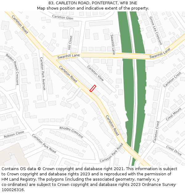 83, CARLETON ROAD, PONTEFRACT, WF8 3NE: Location map and indicative extent of plot