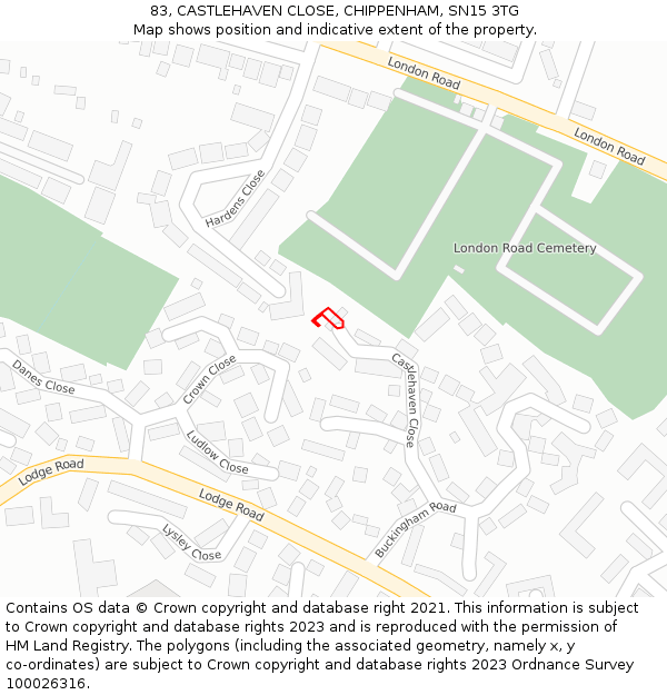 83, CASTLEHAVEN CLOSE, CHIPPENHAM, SN15 3TG: Location map and indicative extent of plot