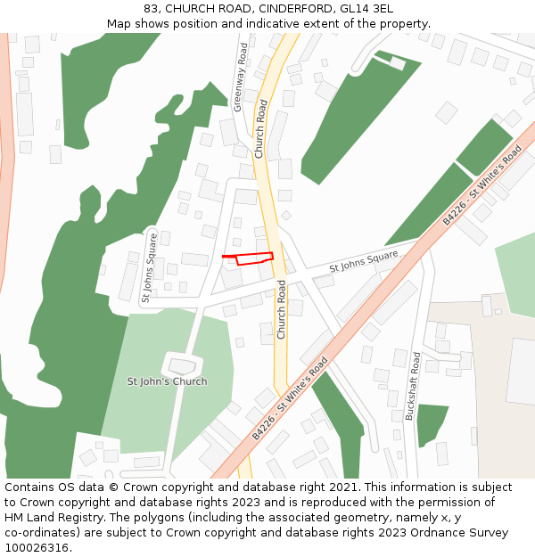 83, CHURCH ROAD, CINDERFORD, GL14 3EL: Location map and indicative extent of plot