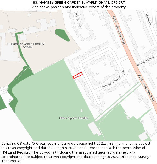 83, HAMSEY GREEN GARDENS, WARLINGHAM, CR6 9RT: Location map and indicative extent of plot