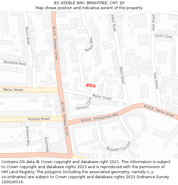 83, KEEBLE WAY, BRAINTREE, CM7 3JY: Location map and indicative extent of plot