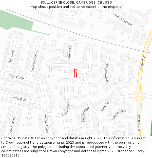 83, LUCERNE CLOSE, CAMBRIDGE, CB1 9SD: Location map and indicative extent of plot