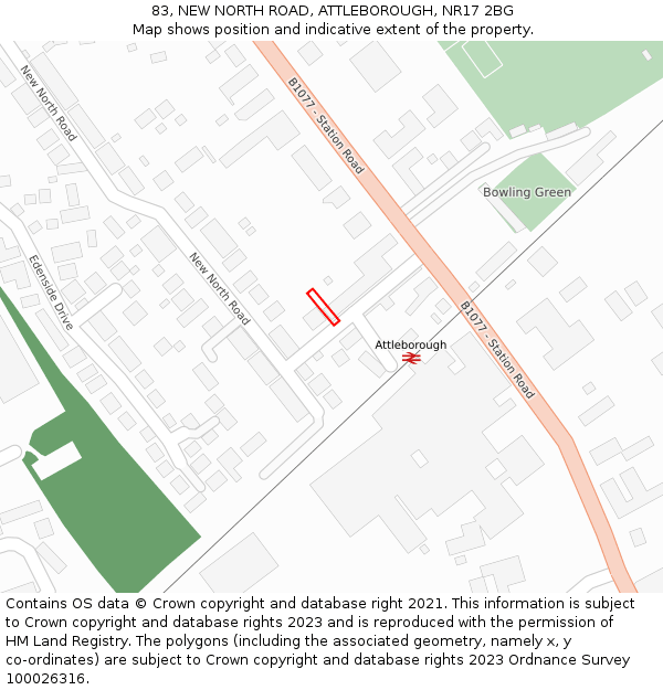 83, NEW NORTH ROAD, ATTLEBOROUGH, NR17 2BG: Location map and indicative extent of plot