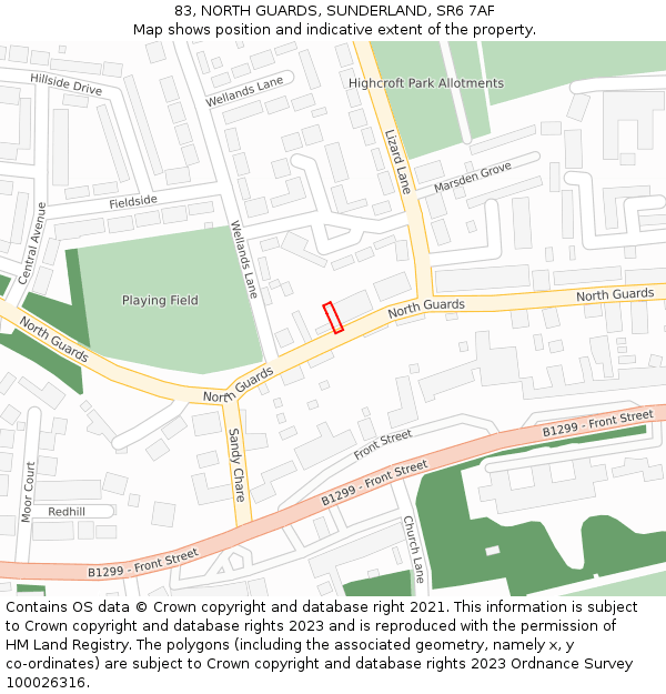 83, NORTH GUARDS, SUNDERLAND, SR6 7AF: Location map and indicative extent of plot