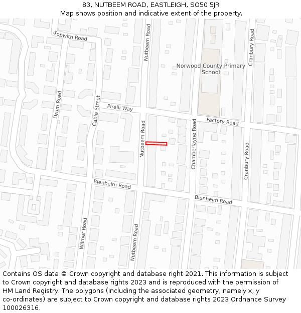 83, NUTBEEM ROAD, EASTLEIGH, SO50 5JR: Location map and indicative extent of plot