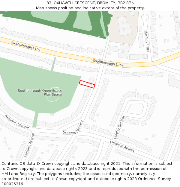 83, OXHAWTH CRESCENT, BROMLEY, BR2 8BN: Location map and indicative extent of plot