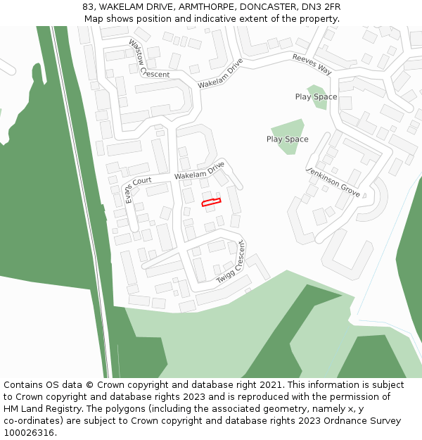 83, WAKELAM DRIVE, ARMTHORPE, DONCASTER, DN3 2FR: Location map and indicative extent of plot
