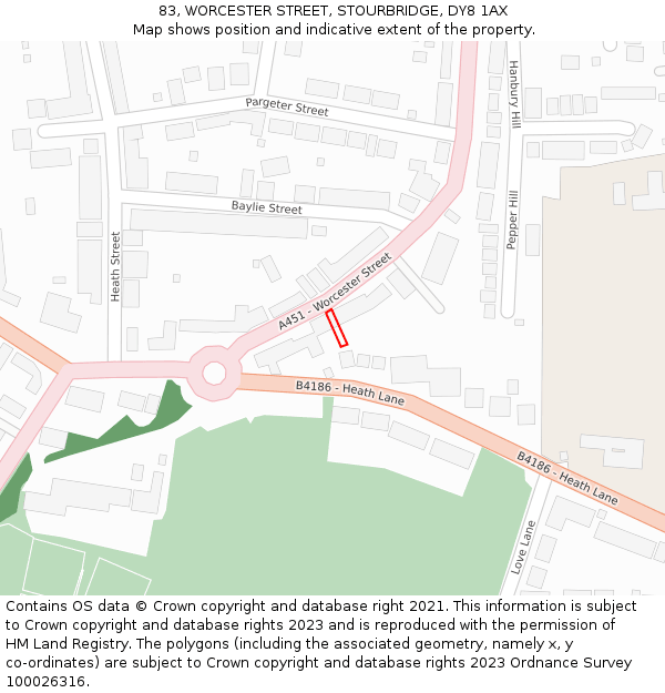 83, WORCESTER STREET, STOURBRIDGE, DY8 1AX: Location map and indicative extent of plot