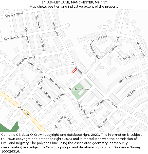 84, ASHLEY LANE, MANCHESTER, M9 4NT: Location map and indicative extent of plot