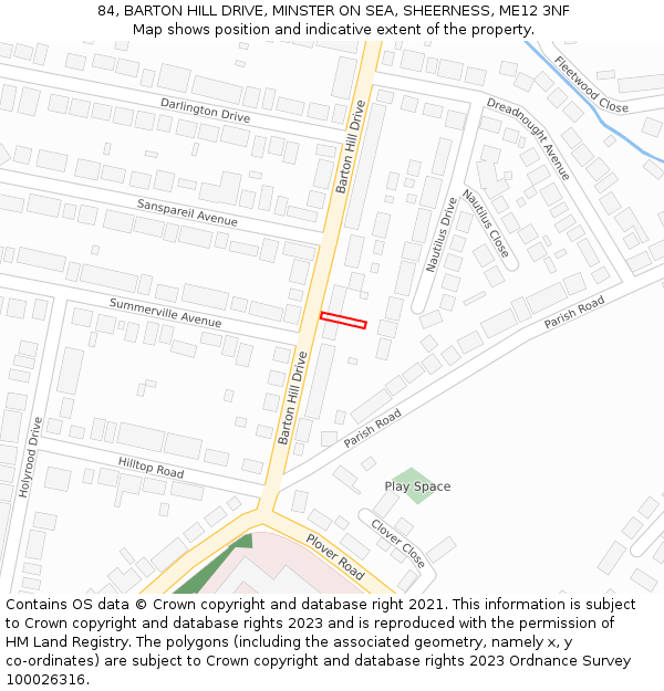 84, BARTON HILL DRIVE, MINSTER ON SEA, SHEERNESS, ME12 3NF: Location map and indicative extent of plot