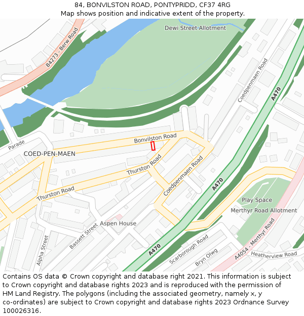 84, BONVILSTON ROAD, PONTYPRIDD, CF37 4RG: Location map and indicative extent of plot
