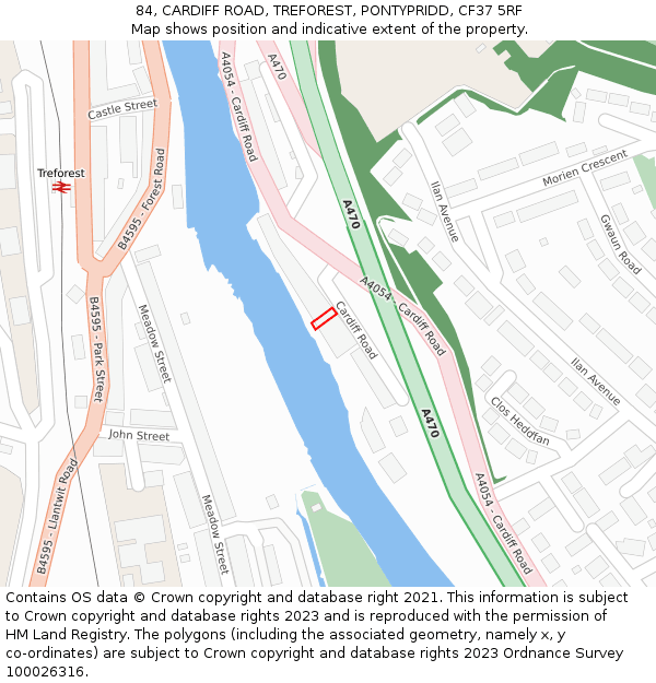 84, CARDIFF ROAD, TREFOREST, PONTYPRIDD, CF37 5RF: Location map and indicative extent of plot
