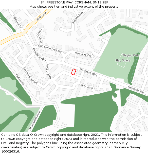 84, FREESTONE WAY, CORSHAM, SN13 9EF: Location map and indicative extent of plot