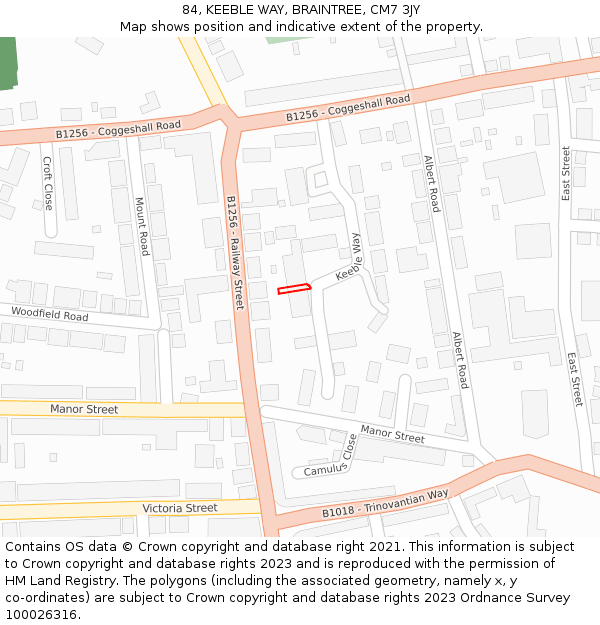 84, KEEBLE WAY, BRAINTREE, CM7 3JY: Location map and indicative extent of plot