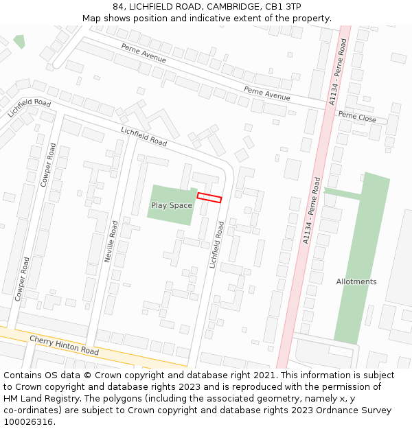 84, LICHFIELD ROAD, CAMBRIDGE, CB1 3TP: Location map and indicative extent of plot
