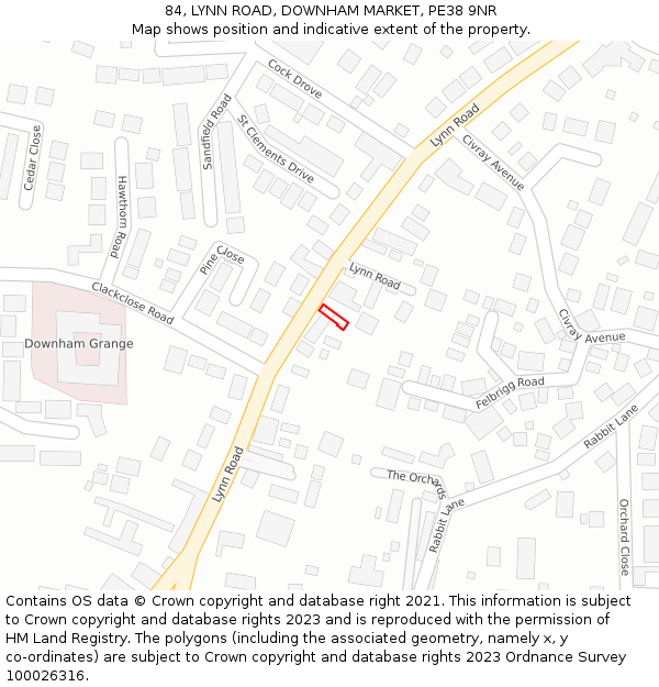 84, LYNN ROAD, DOWNHAM MARKET, PE38 9NR: Location map and indicative extent of plot