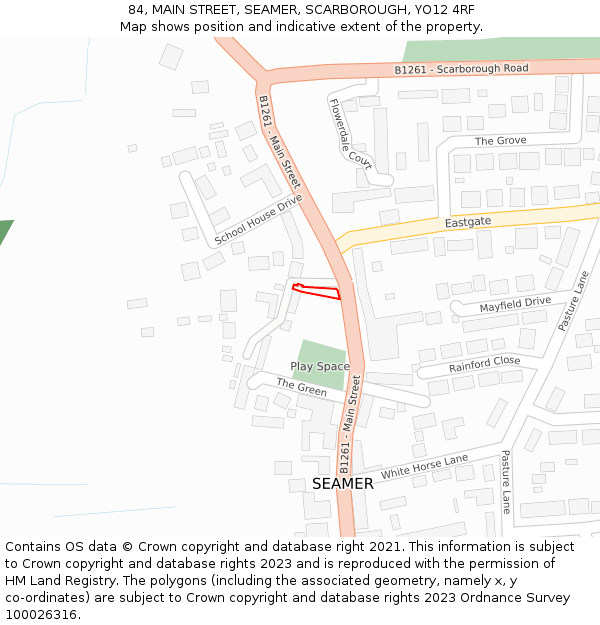 84, MAIN STREET, SEAMER, SCARBOROUGH, YO12 4RF: Location map and indicative extent of plot