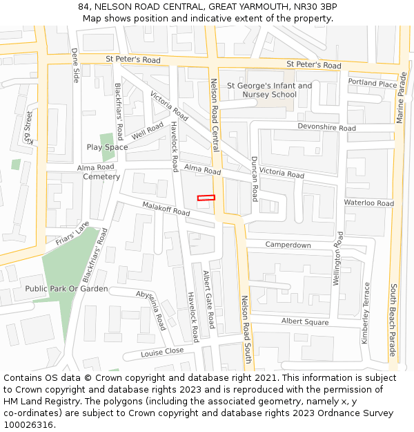 84, NELSON ROAD CENTRAL, GREAT YARMOUTH, NR30 3BP: Location map and indicative extent of plot