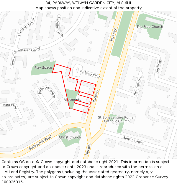 84, PARKWAY, WELWYN GARDEN CITY, AL8 6HL: Location map and indicative extent of plot