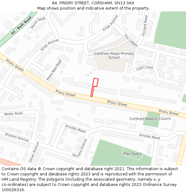 84, PRIORY STREET, CORSHAM, SN13 0AX: Location map and indicative extent of plot