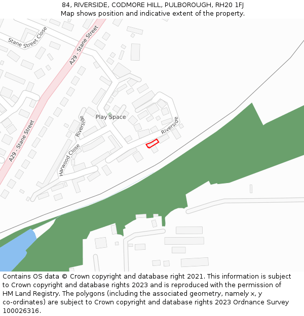 84, RIVERSIDE, CODMORE HILL, PULBOROUGH, RH20 1FJ: Location map and indicative extent of plot